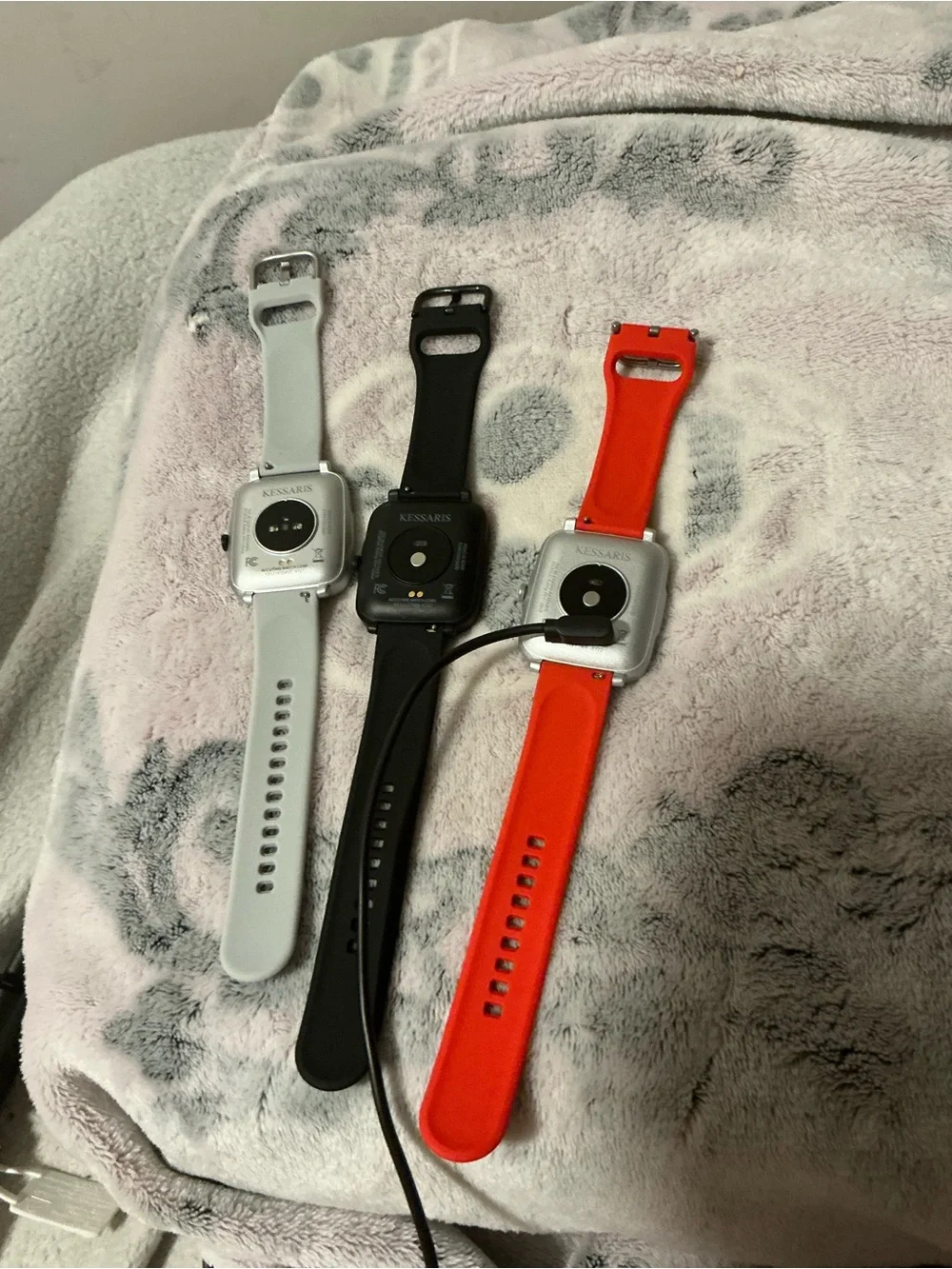 Square-Face Smartwatch with Interchangeable Light Gray, Black & Red Straps